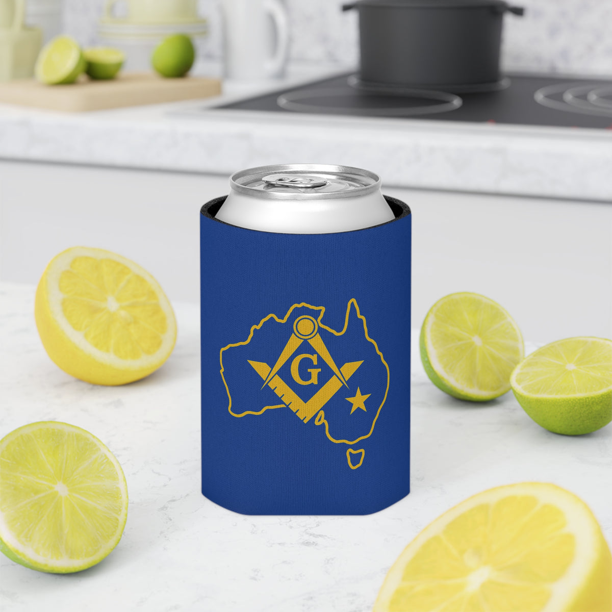 Master Mason Blue Lodge Australia Jurisdiction Can Cooler - Blue & Gold S & C - Bricks Masons