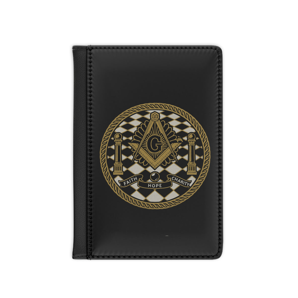 Master Mason Blue Lodge Passport Cover - Faith Hope Charity PU Leather - Bricks Masons