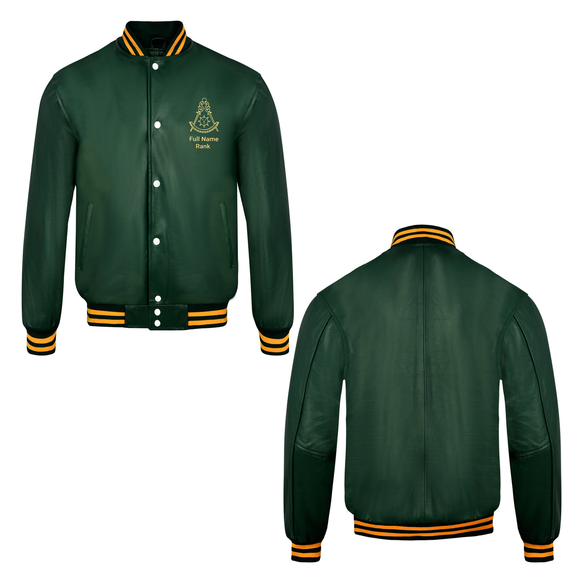 Past Master Blue Lodge Jacket - Green Leather With Customizable Gold Embroidery - Bricks Masons