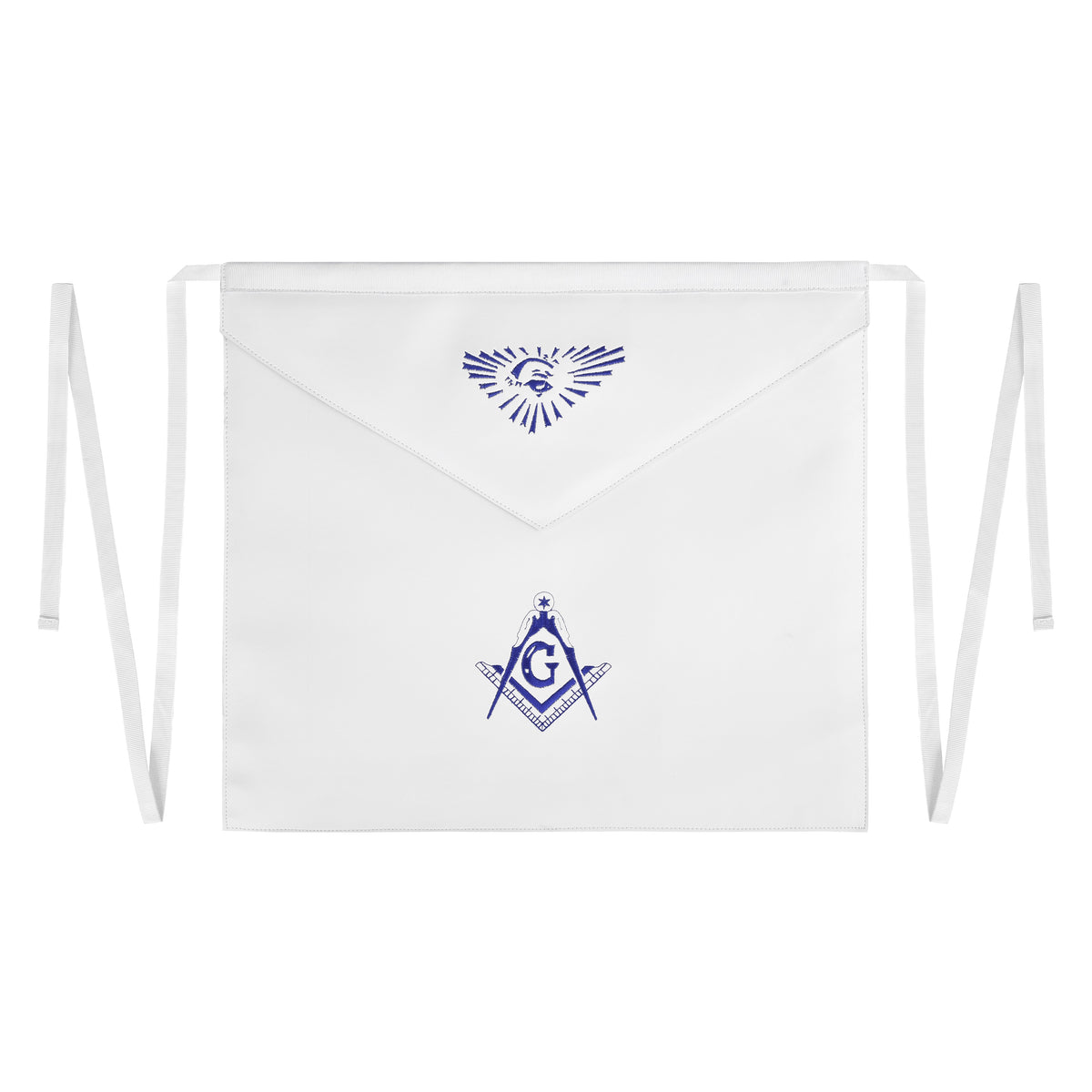 Master Mason Blue Lodge Apron - All White With Blue Square & Compass G - Bricks Masons