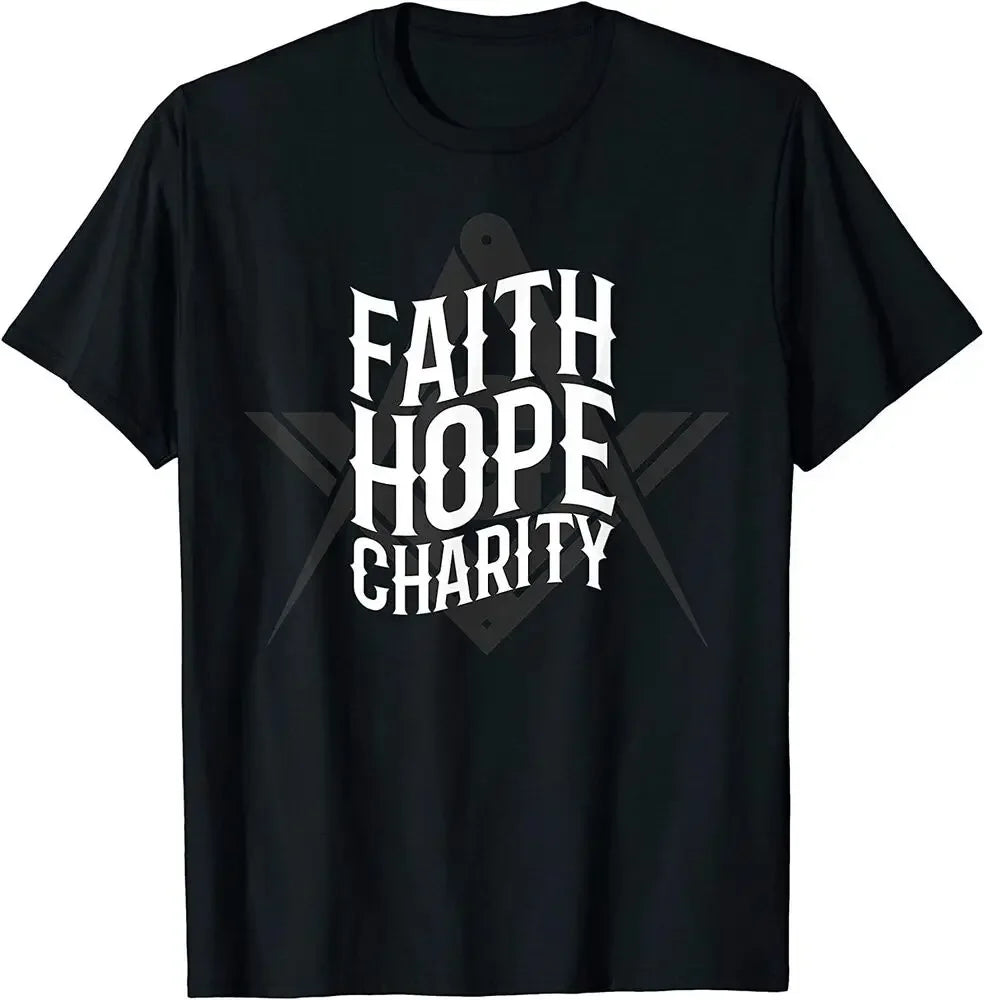 Master Mason Blue Lodge T-Shirt - Faith Hope Charity Square And Compass - Bricks Masons