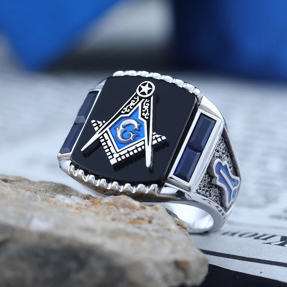 Master Mason Blue Lodge Ring - S&C G Antique Masonic Black or Blue Agate