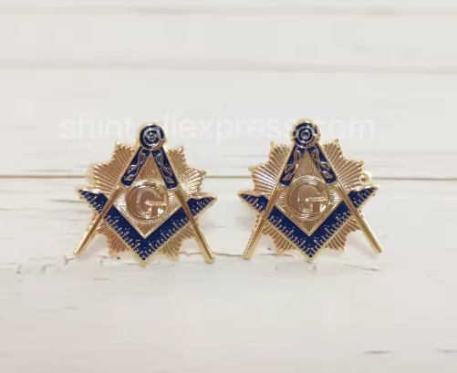 Master Mason Blue Lodge Cufflink - Gold & blue