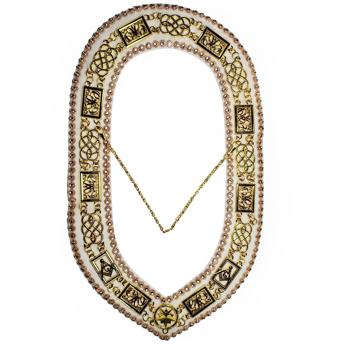 Grand Officers Blue Lodge Chain Collar - Gold Plated on White Velvet - Bricks Masons