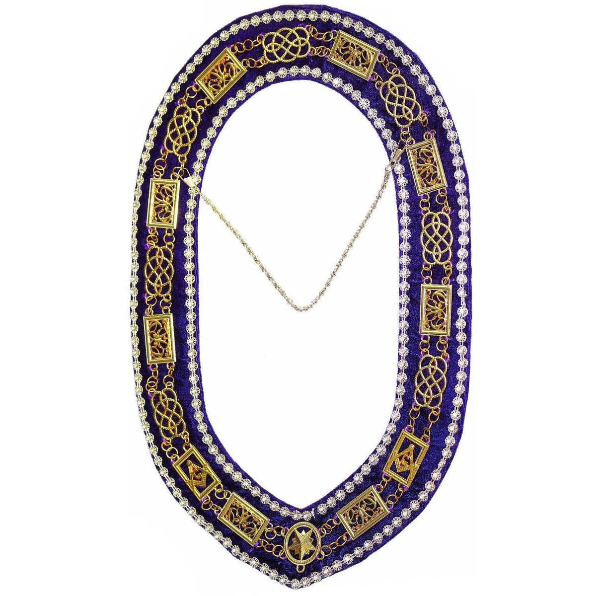 Grand Officers Blue Lodge Chain Collar - Gold Plated with Rhinestones - Bricks Masons