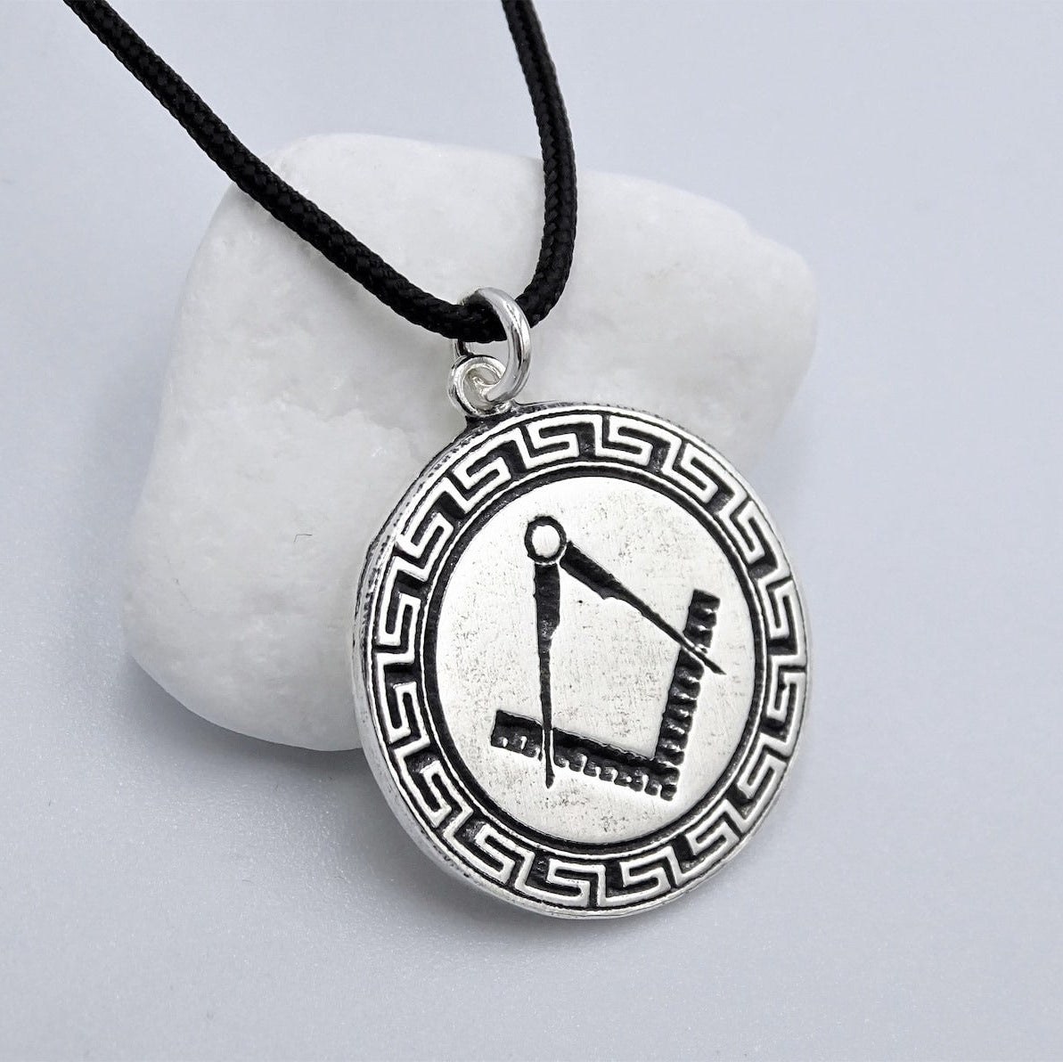 Master Mason Blue Lodge Necklace - Square & Compass Sterling Silver - Bricks Masons