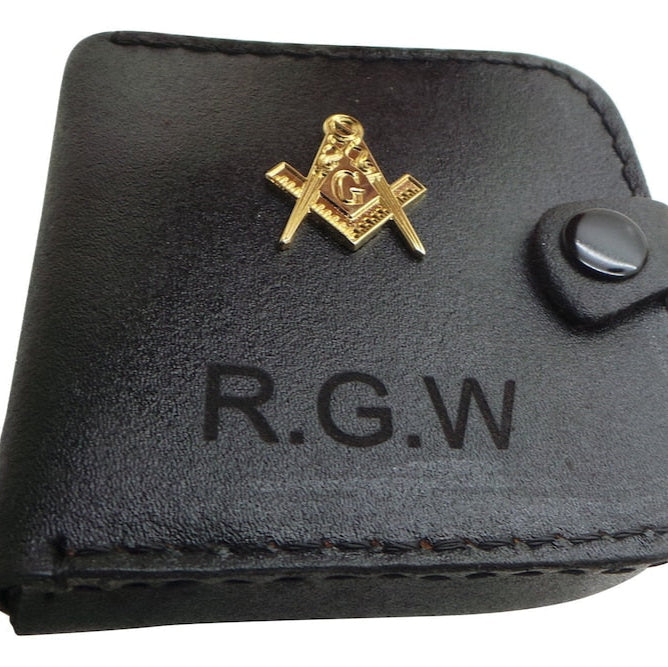 Master Mason Blue Lodge Wallet - Genuine Leather With 24K Gold Clad Metal - Bricks Masons