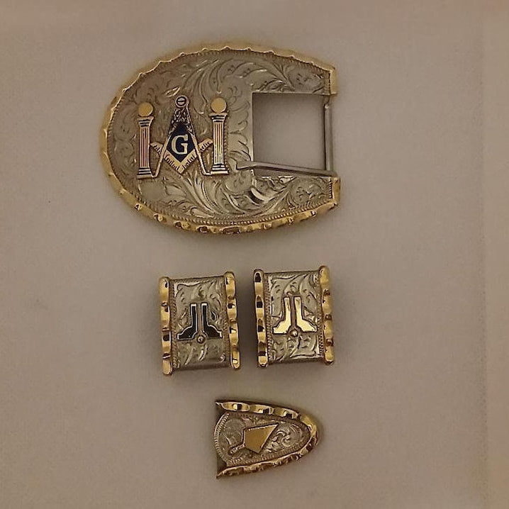 Master Mason Blue Lodge Belt Buckle - Silver Ranger Buckle Set Columns & Trowel - Bricks Masons