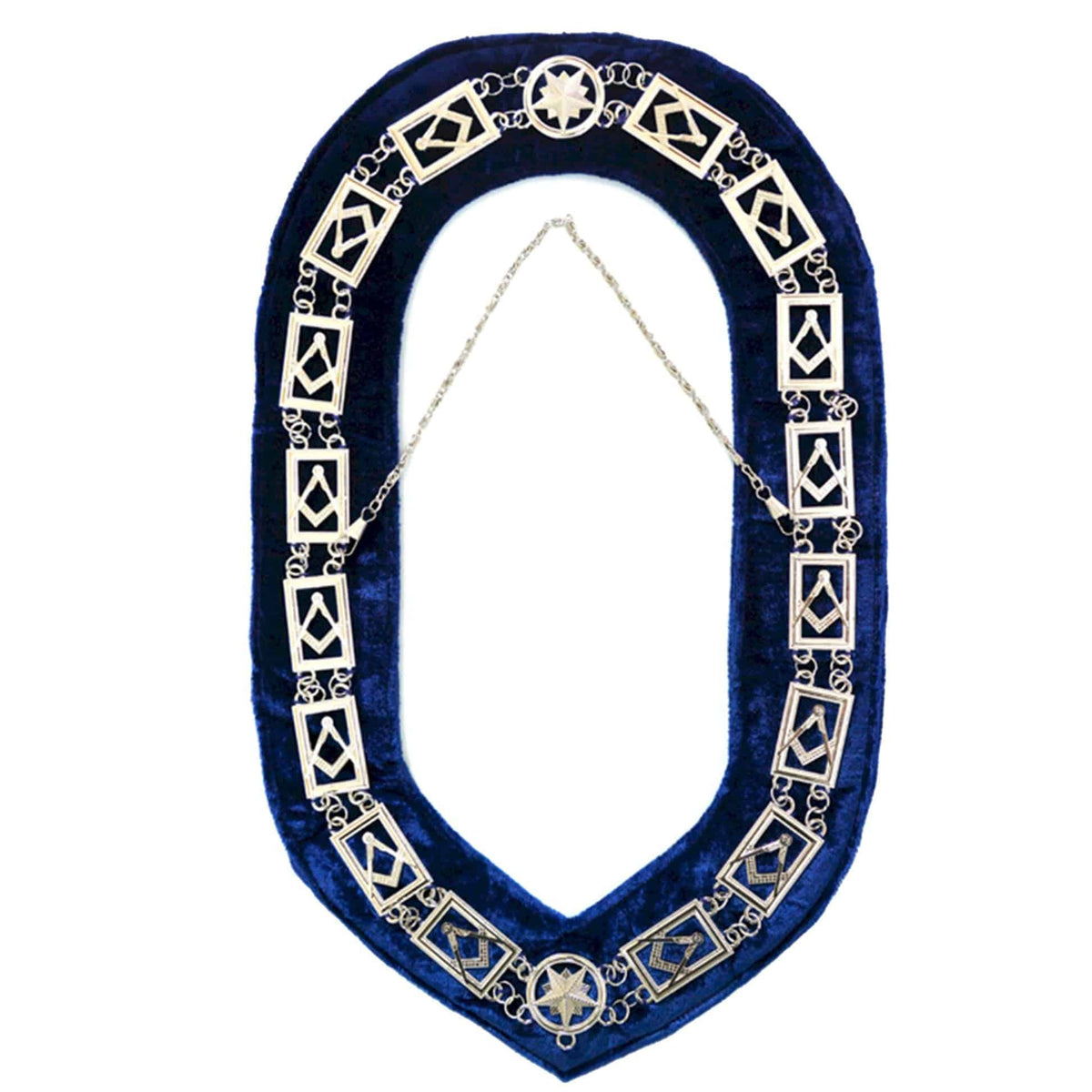 Master Mason Blue Lodge Chain Collar - Silver Plated Square & Compass - Bricks Masons