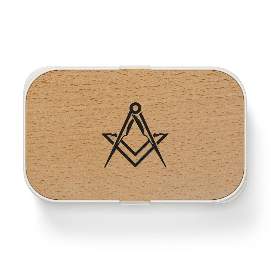 Master Mason Blue Lodge Lunch Box - Wooden Lid with Square & Compass - Bricks Masons