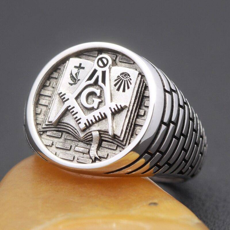 Master Mason Blue Lodge Ring - Bible Sterling Silver - Bricks Masons