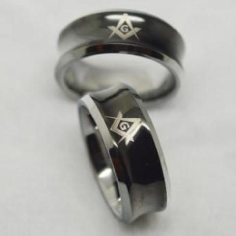 Master Mason Blue Lodge Ring - Black Concave Tungsten Personalizable - Bricks Masons