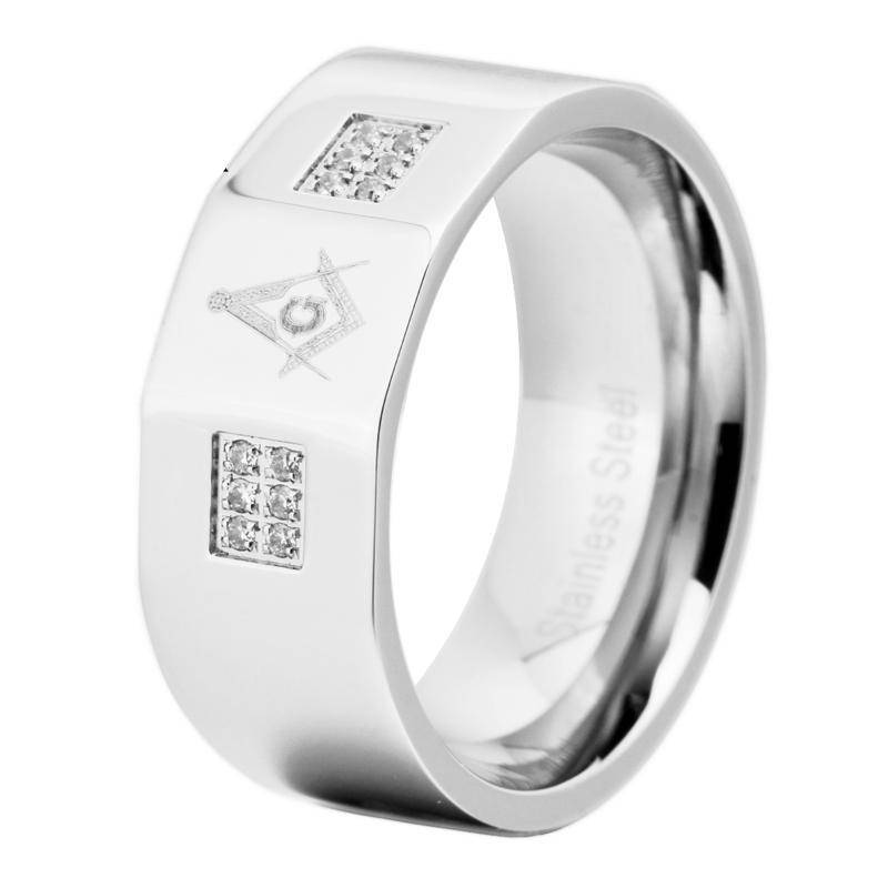 Master Mason Blue Lodge Ring - Stainless Steel With Band - Bricks Masons