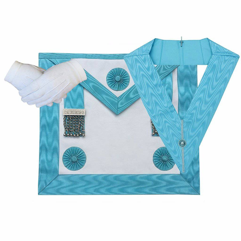 Master Mason Craft English Regulation Regalia Set - MM Apron, Officer Collar and Glove - Bricks Masons