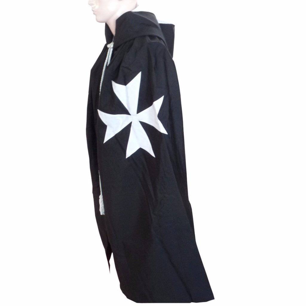 Order of Malta Commandery Mantle - Black with White Maltese Cross - Bricks Masons