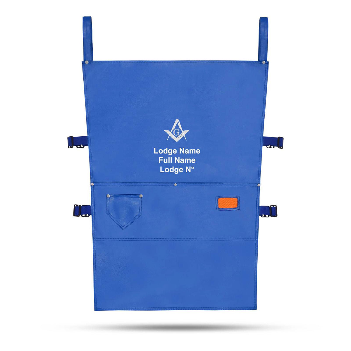 Master Mason Blue Lodge Work Apron - Blue Leather Square and Compass G - Bricks Masons