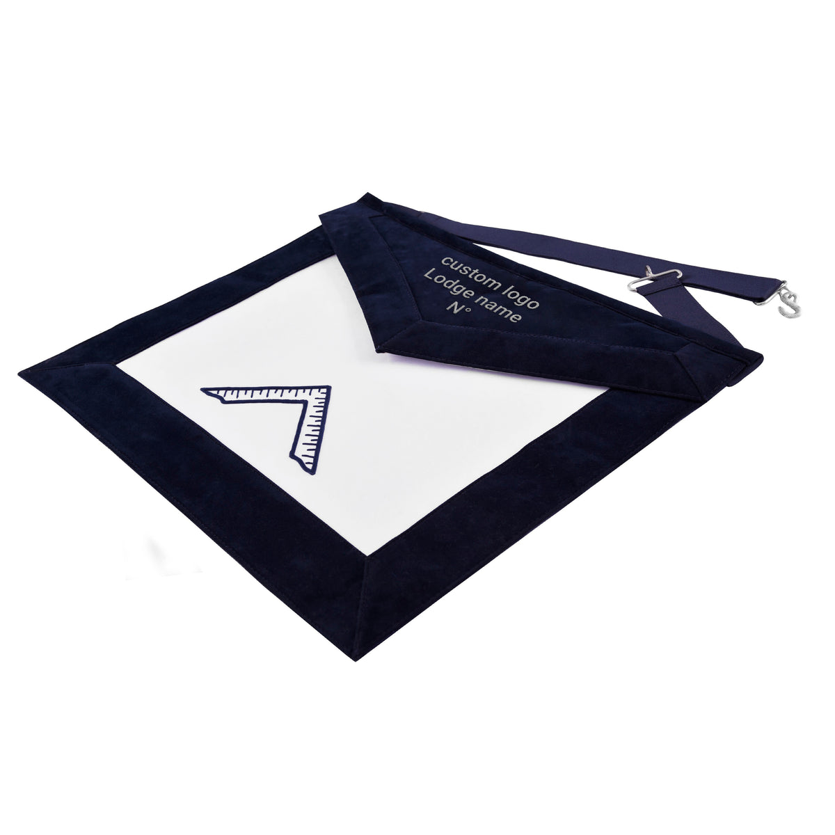 Worshipful Master Blue Lodge Officer Apron - Navy Velvet With Silver Embroidery Thread - Bricks Masons