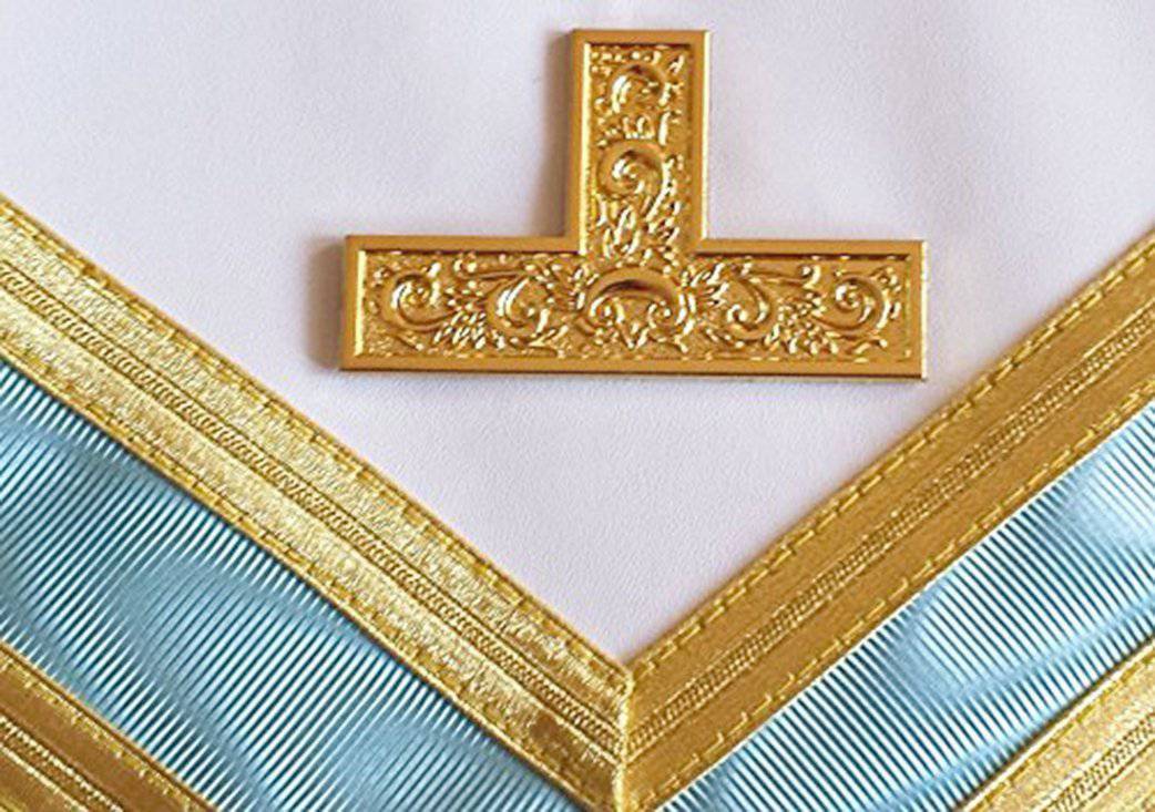 Worshipful Master Past Master Blue Lodge Canada Regulation Apron - Sky Blue Moire - Bricks Masons