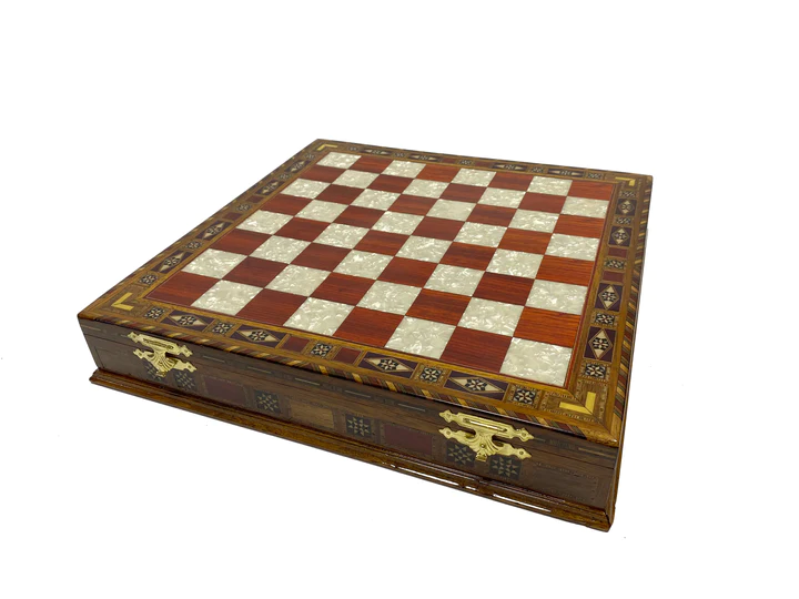 32nd Degree Scottish Rite Chess Set - Wood Mosaic Pattern - Bricks Masons