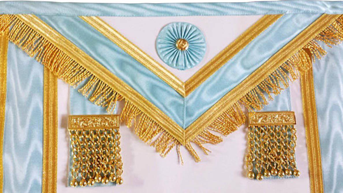 Master Mason Blue Lodge Canada Regulation Apron - Sky Blue with Rosettes