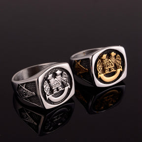 32nd Degree Scottish Rite Ring - Double Headed Eagle Retro Silver Titanium Steel - Bricks Masons