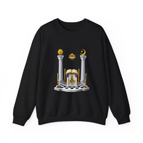 Master Mason Blue Lodge Sweatshirt - S&C G with Altar Pillars and Eye on Checkered Floor