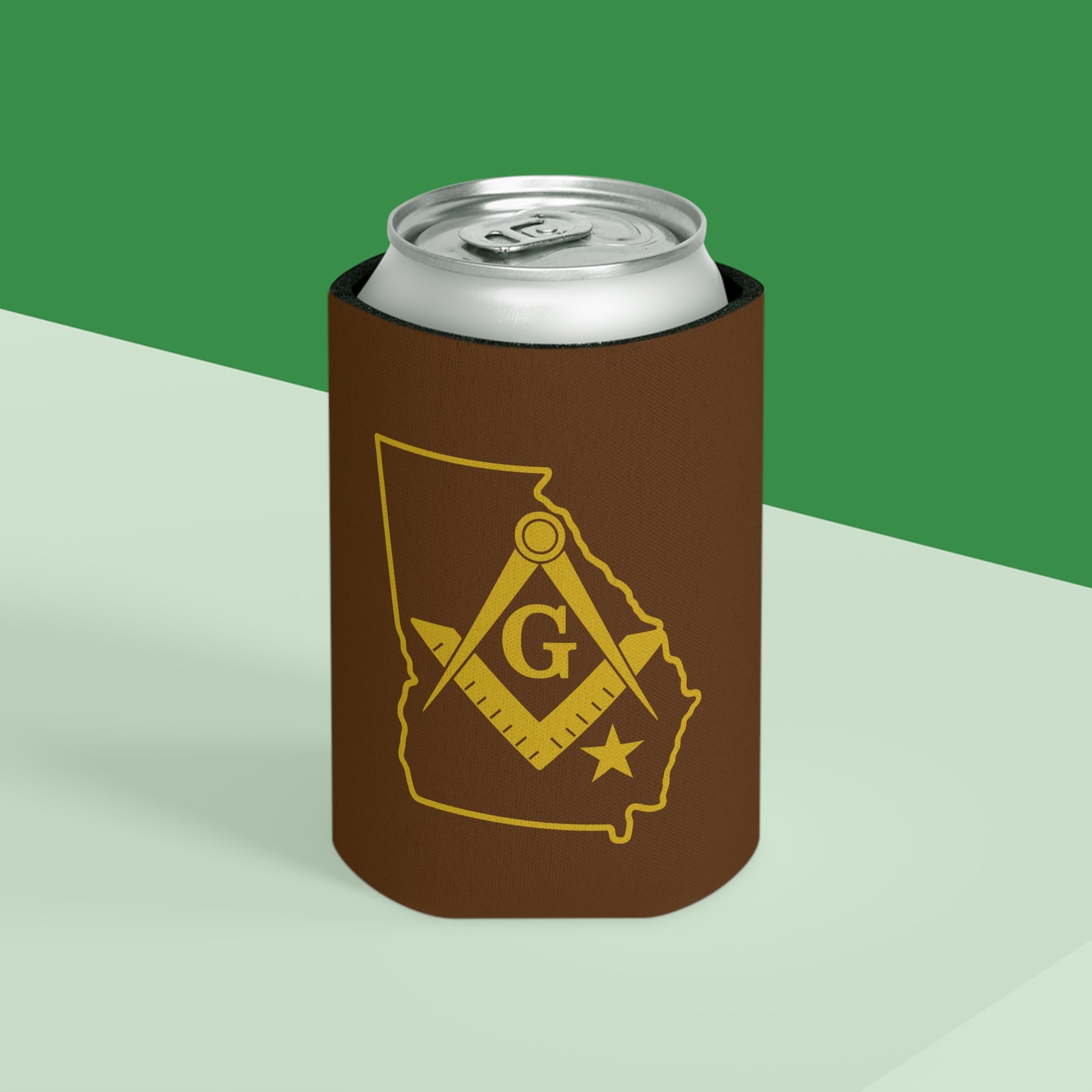 Master Mason Blue Lodge Can Cooler - Georgia Mason Brown Color - Bricks Masons