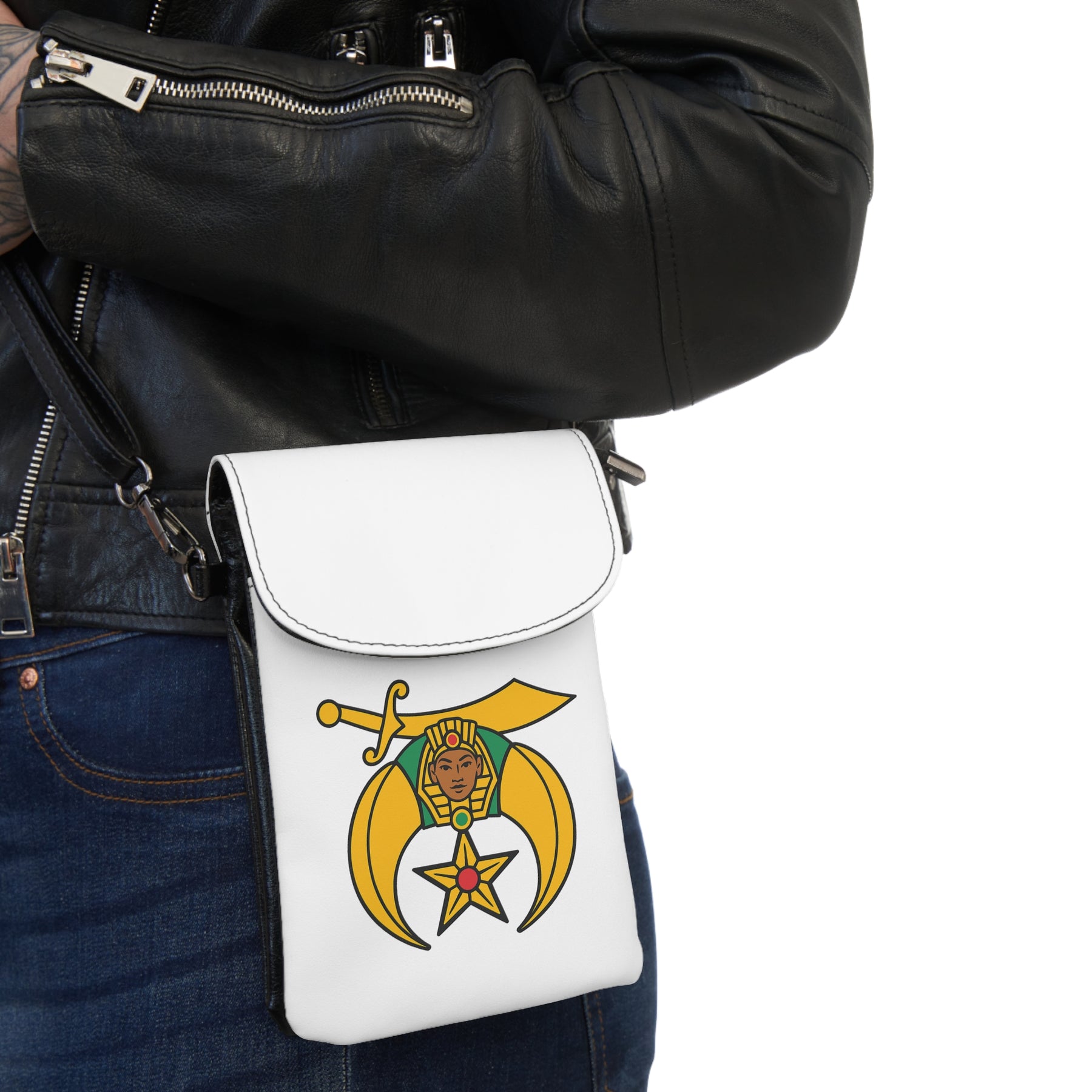 Daughters of Sphinx Cell Phone Wallet - White Microfiber Leather With Adjustable Strap - Bricks Masons
