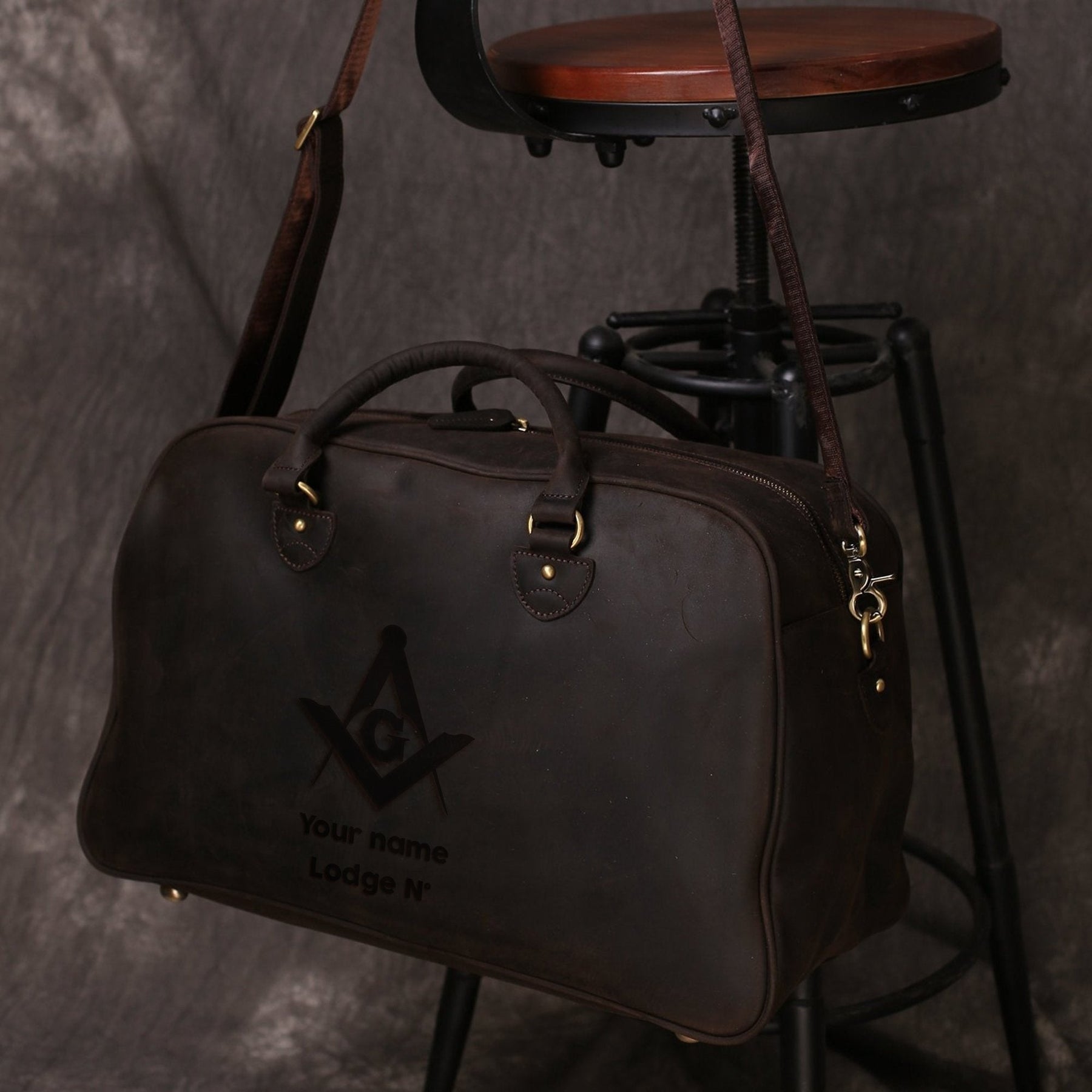 Master Mason Blue Lodge Travel Bag - Dark Brown & Camel