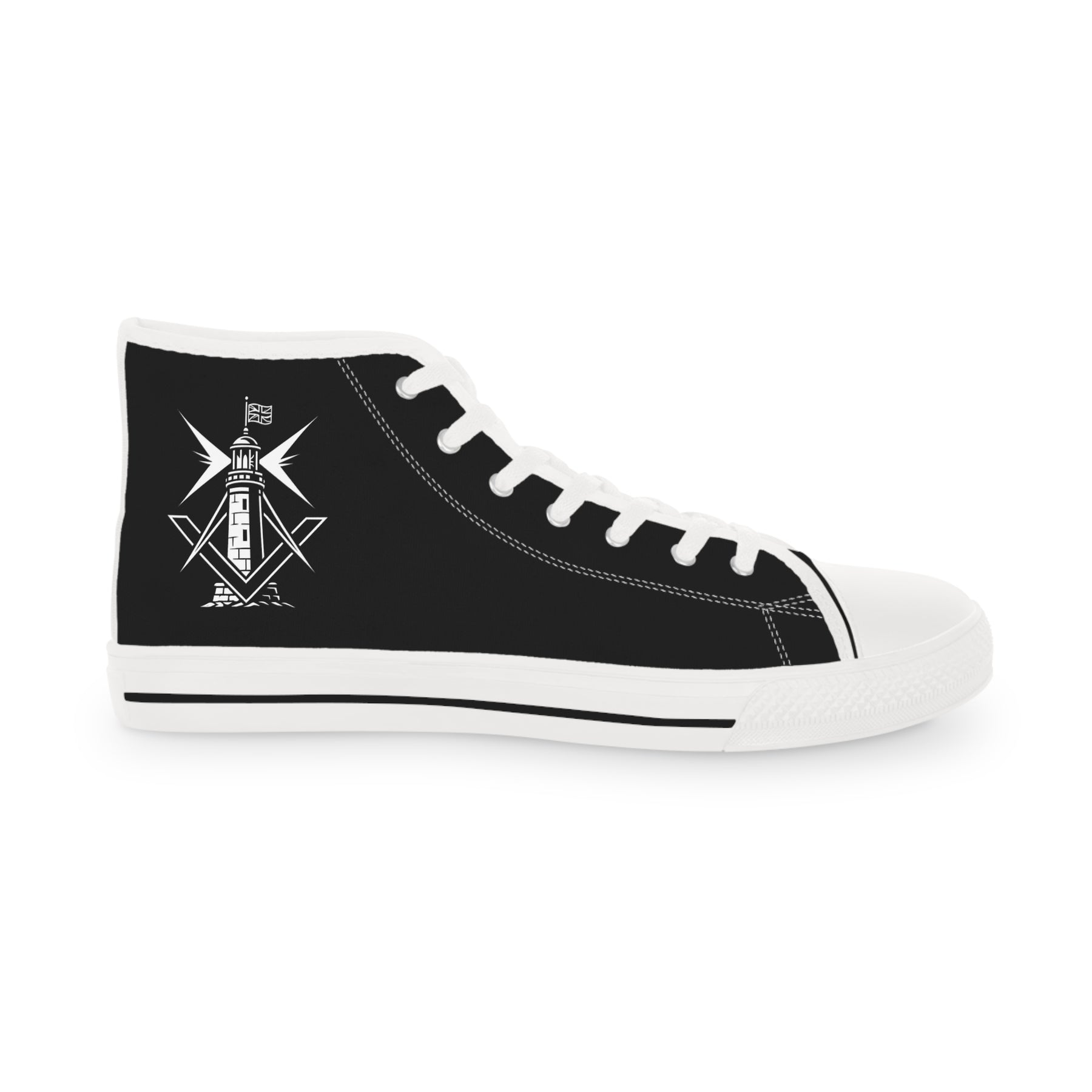 Master Mason Craft Sneaker - High Top Black & White Beacon of Brotherhood - Bricks Masons