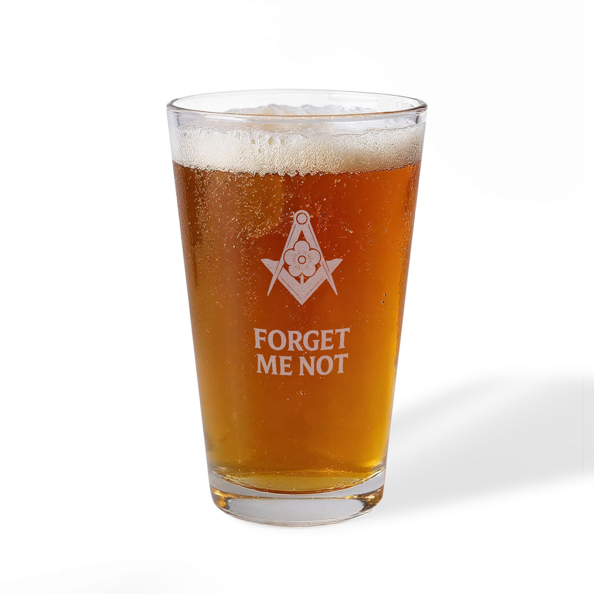 Master Mason Blue Lodge Pint Glass - Square & Compass Forget Me Not - Bricks Masons
