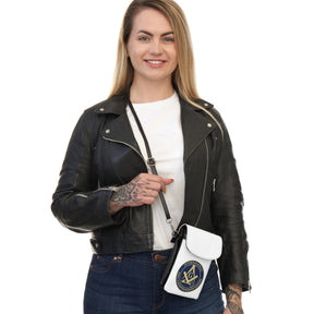 International Masons Cell Phone Wallet - White Microfiber Leather Hands-Free Wallet - Bricks Masons