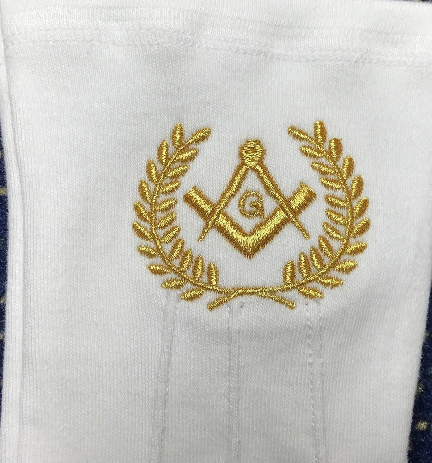 Master Mason Blue Lodge Gloves - White Cotton with Gold Square & Compass G