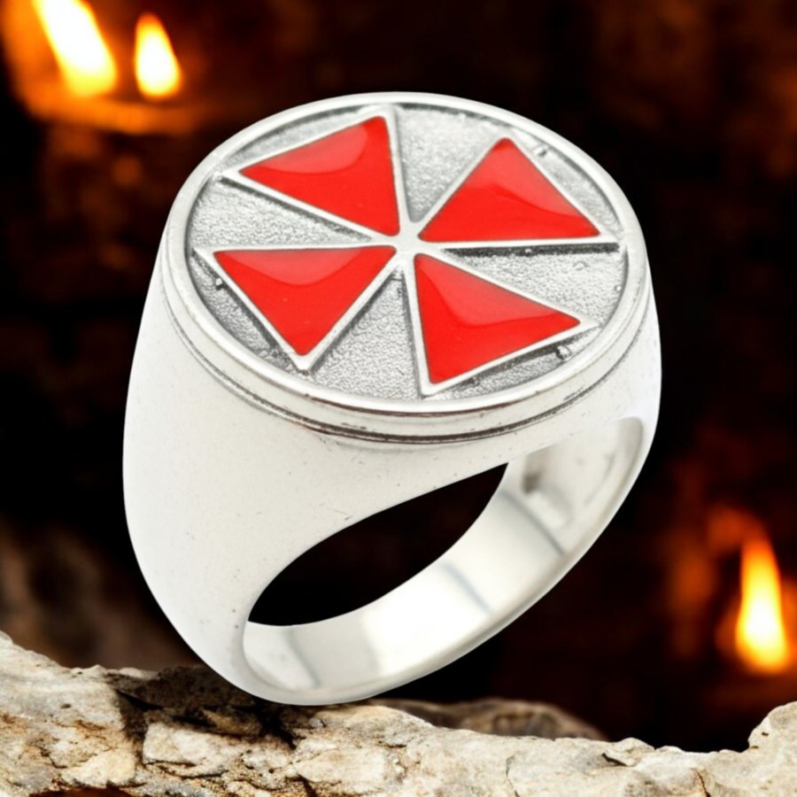 Templar Cross Ring, Enameled in Silver, 1.8 cm, 12 g, Art. 1209 - Bricks Masons