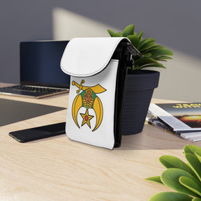 Daughters of Sphinx Cell Phone Wallet - White Microfiber Leather With Adjustable Strap - Bricks Masons