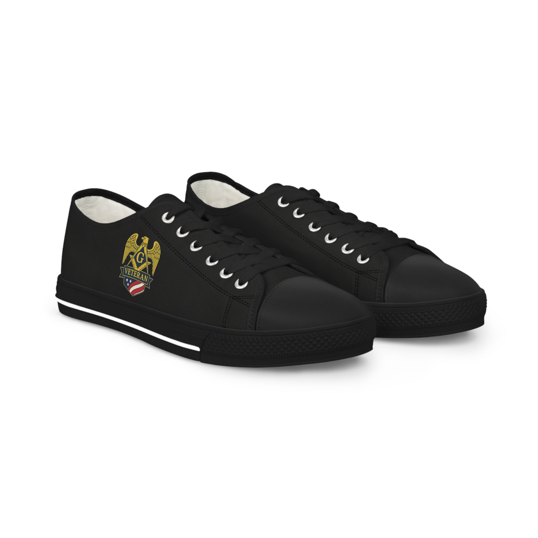 Master Mason Blue Lodge Sneaker - Low Top Sneaker Black & White Veteran Mason - Bricks Masons