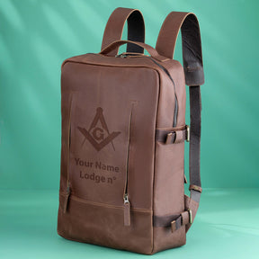 Master Mason Blue Lodge Backpack - Brown Handmade Leather - Bricks Masons