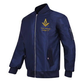 Master Mason Blue Lodge Jacket -  Nylon Blue Color With Gold Embroidery - Bricks Masons