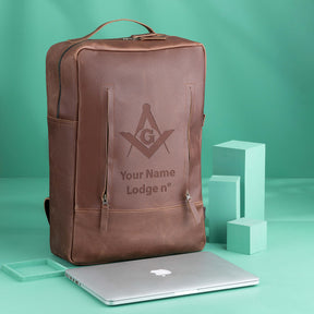 Master Mason Blue Lodge Backpack - Brown Handmade Leather - Bricks Masons