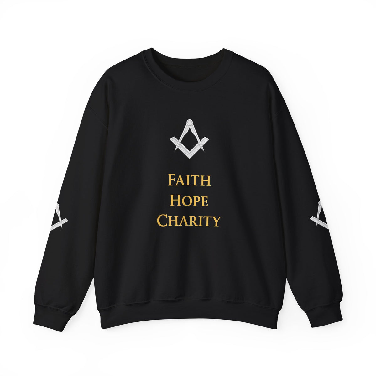 Master Mason Blue Lodge Sweatshirt - Faith Hope & Charity with Square & Compasses - Bricks Masons