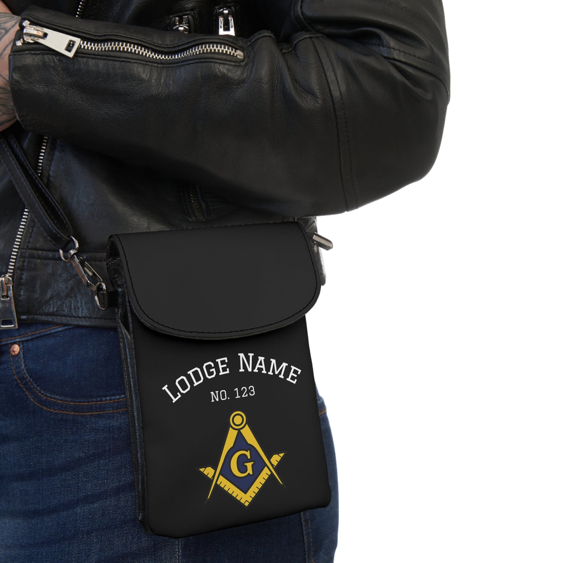 Master Mason Blue Lodge Cell Phone Wallet - Customizable With Microfiber Leather - Bricks Masons