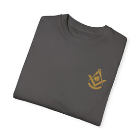 Past Master Blue Lodge T-Shirt - Garment-Dyed Square & Compass, Quadrant - Bricks Masons