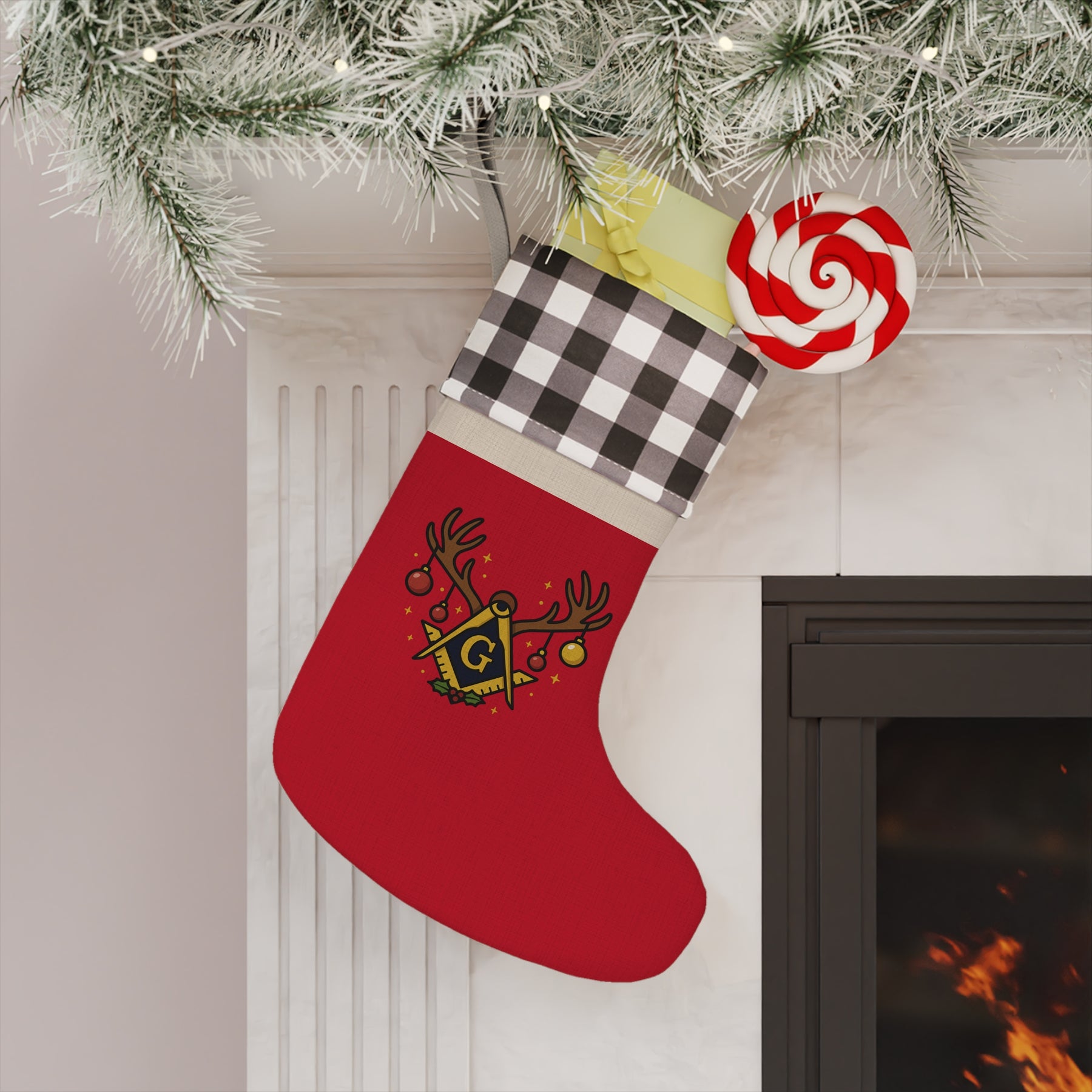 Master Mason Blue Lodge Christmas Stocking - Square & Compass G Holiday Design - Bricks Masons