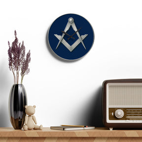 Master Mason Blue Lodge Clock - Blue & Silver Square & Compass - Bricks Masons