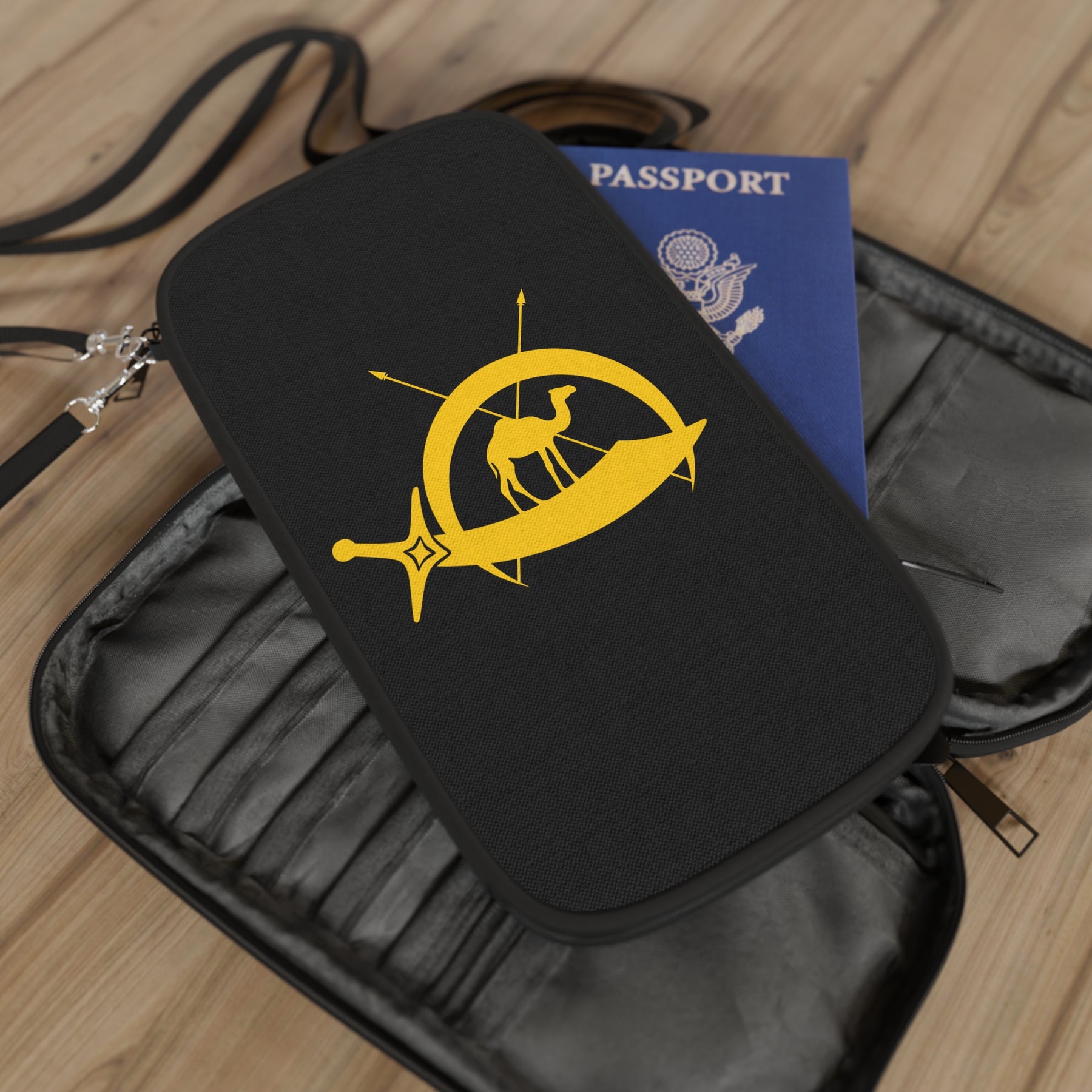 DOKO Passport Wallet - Black & Yellow With Shoulder & Wrist Strap - Bricks Masons