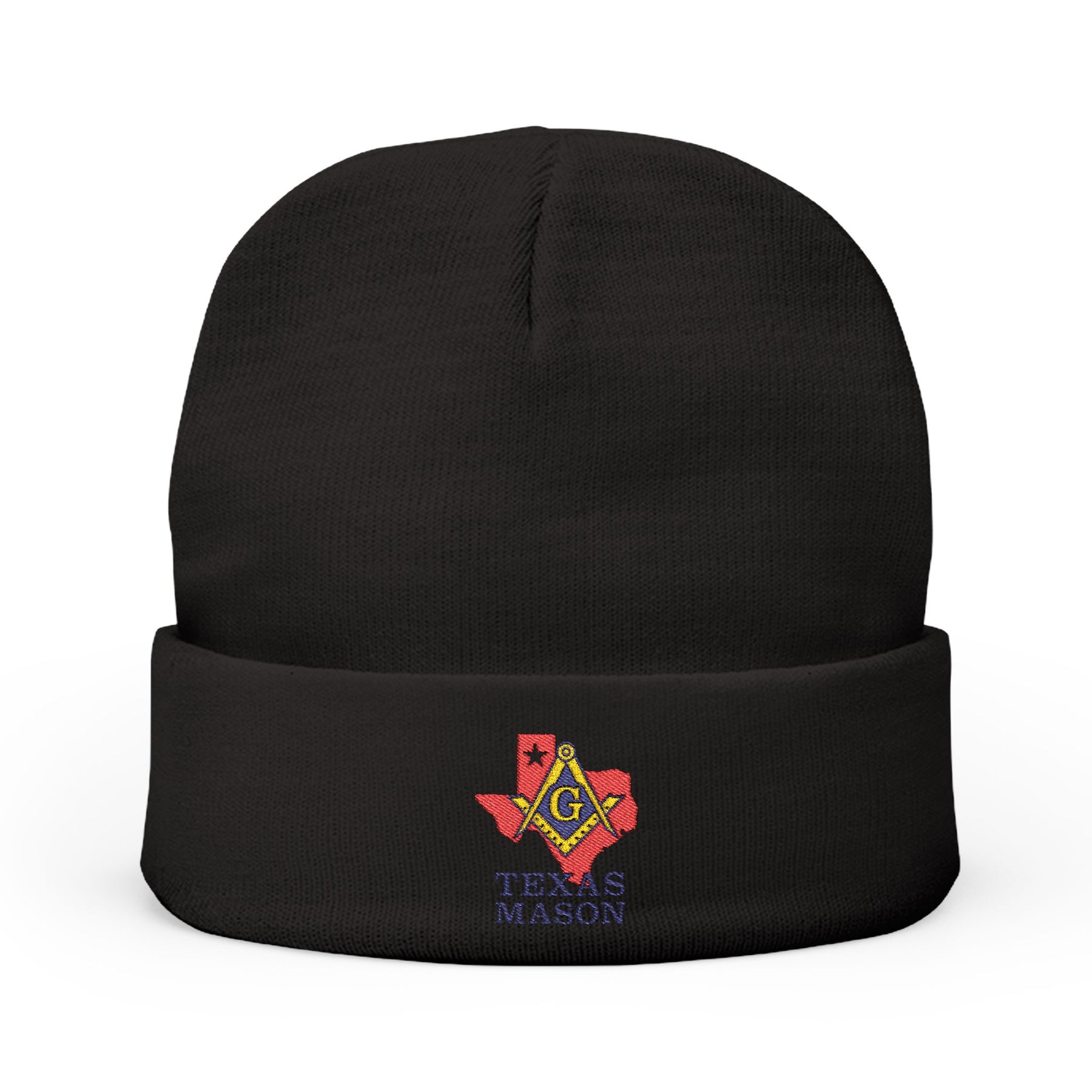 Master Mason Blue Lodge Beanie - Knit Embroidery Texas Mason Square and Compass G - Bricks Masons