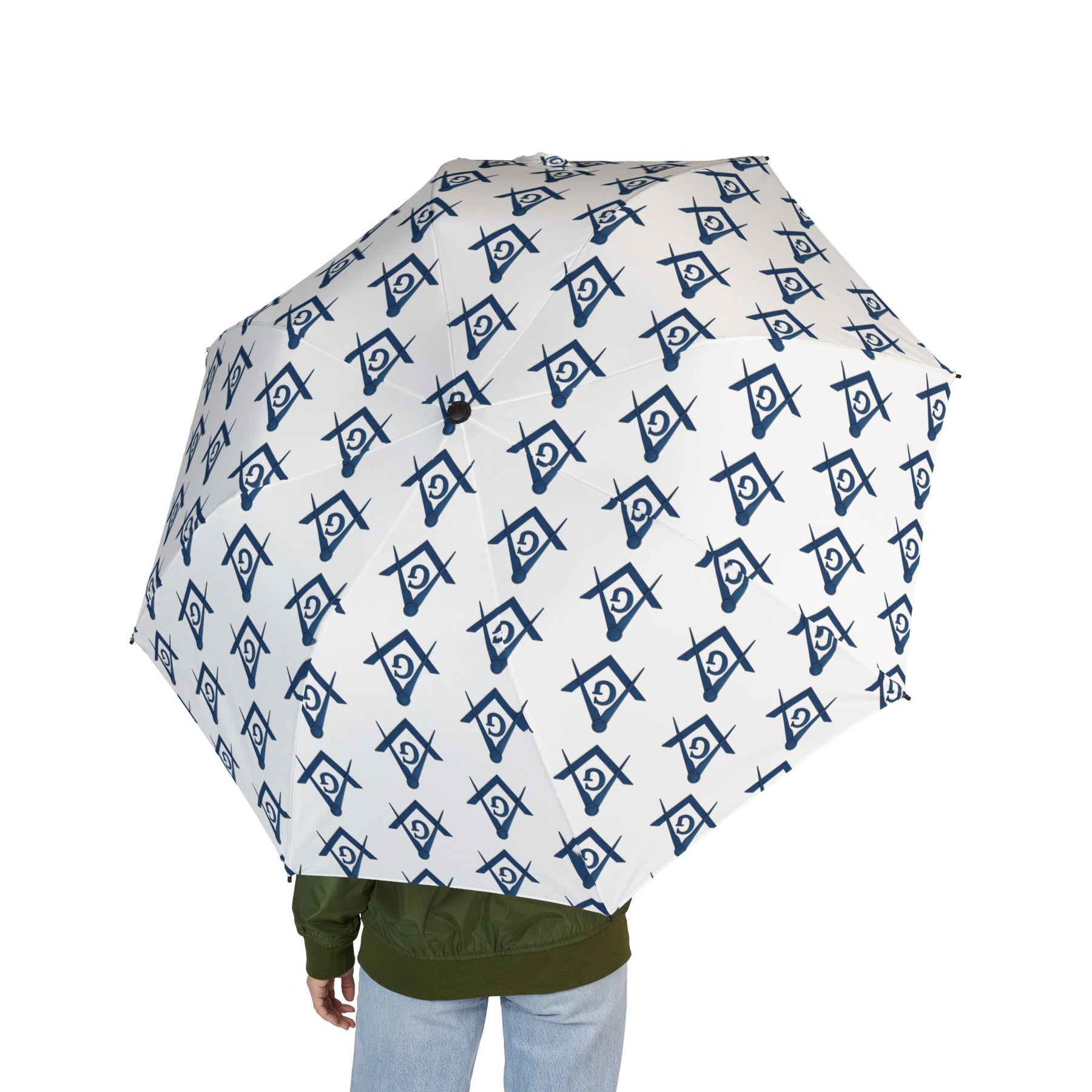 Master Mason Blue Lodge Umbrella - White with Blue Square & Compass G - Bricks Masons