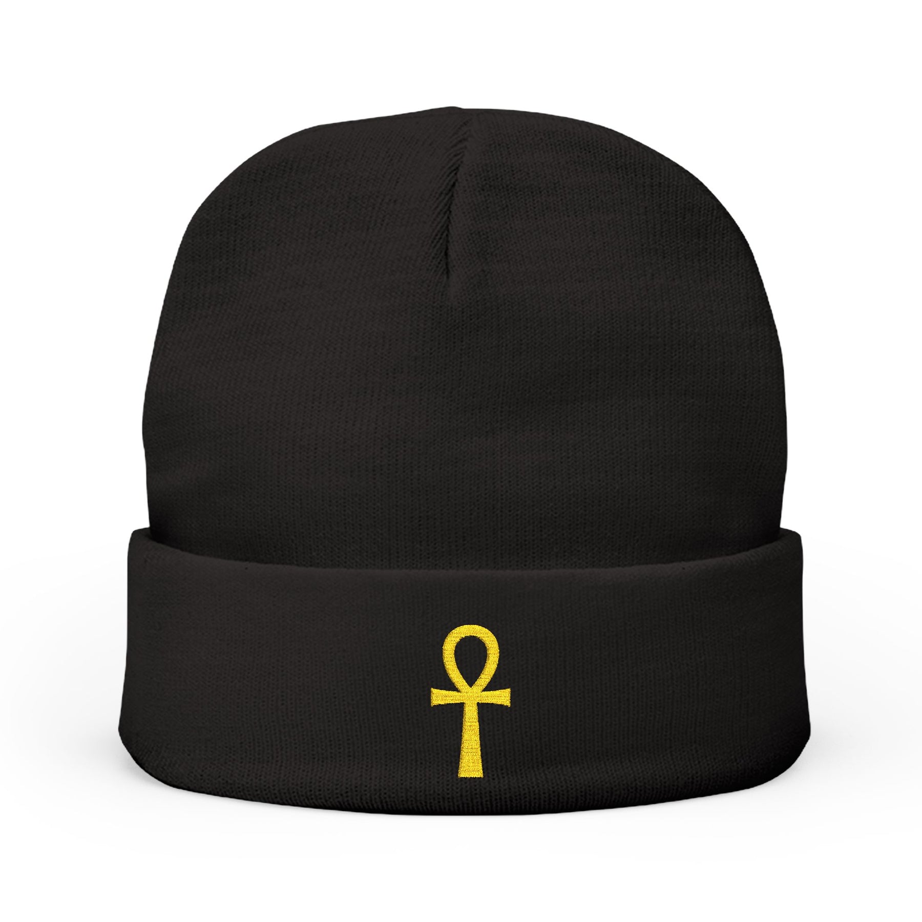 Ancient Egypt Beanie - Knit Embroidery Ankh - Bricks Masons