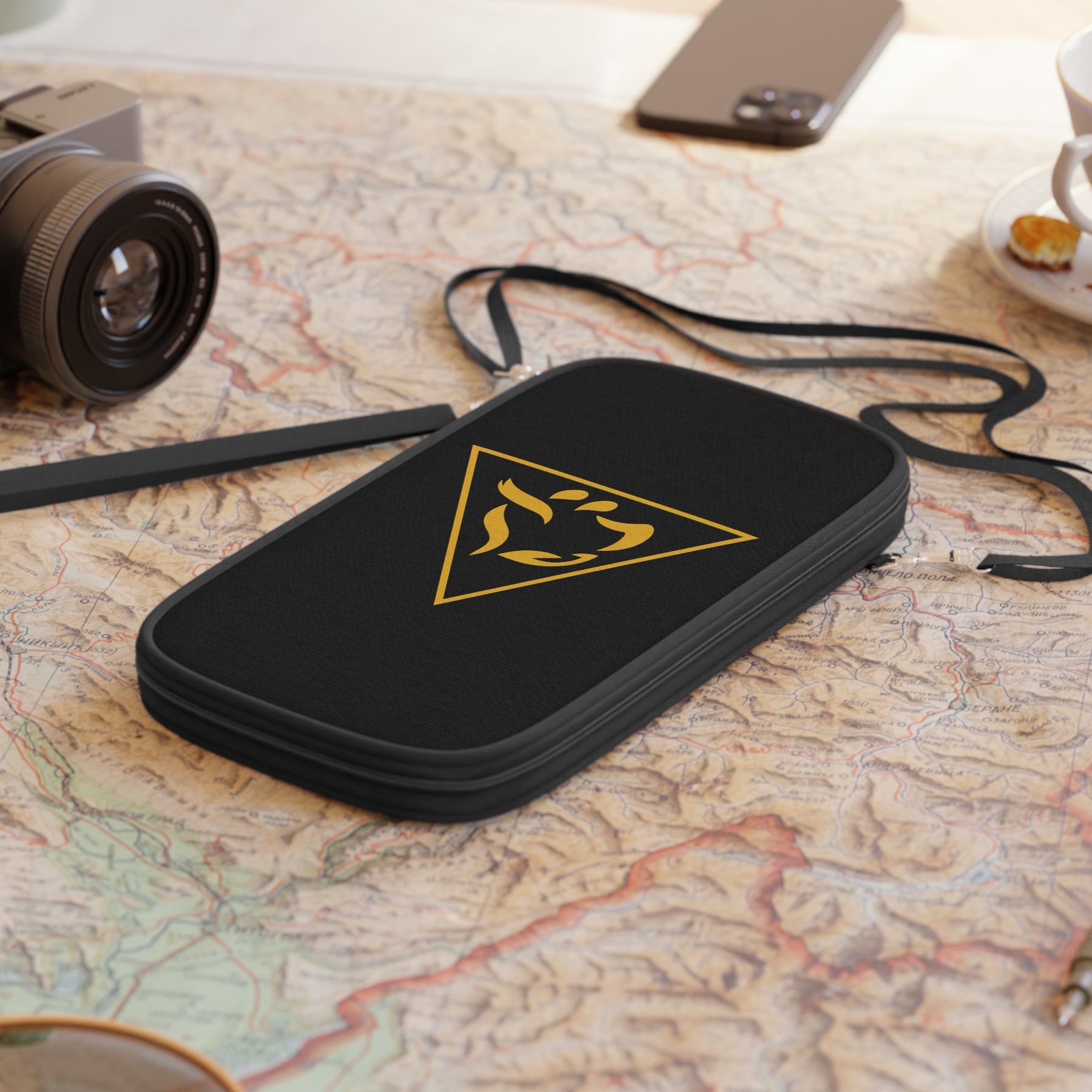 Grand Tiler of Solomon Passport Wallet - Gold & Black With Shoulder & Wrist Strap - Bricks Masons