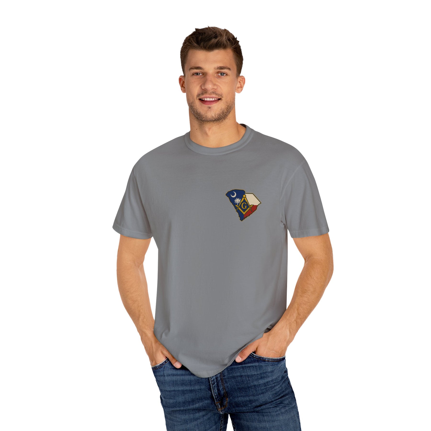 Master Mason Blue Lodge T-Shirt - Garment-Dyed South Carolina Mason - Bricks Masons
